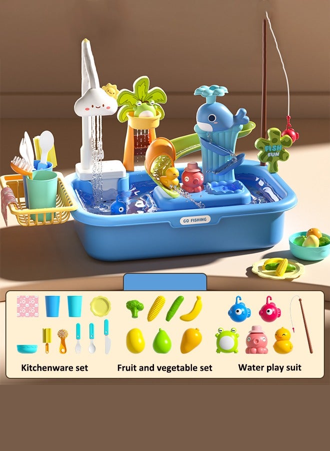 Children's dishwashing playset Dishwasher toys Fishing toys Vegetable washing sink Kitchen toys Situational simulation toys - Image 1